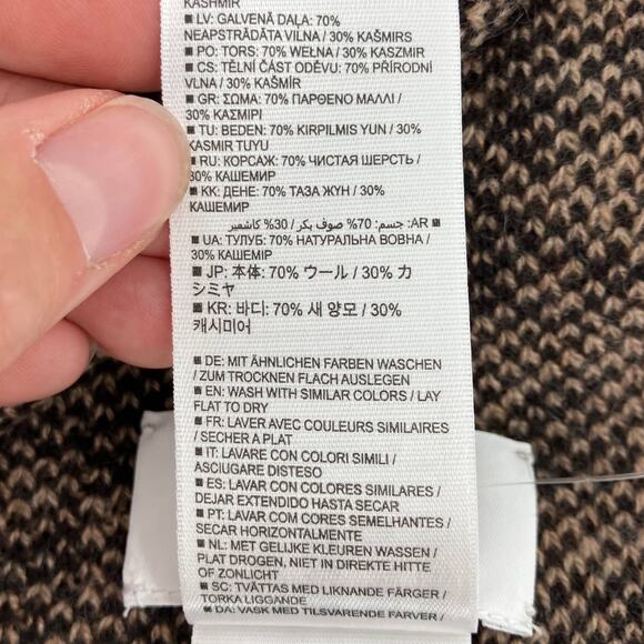 Allude Brown Tan Neutral Houndstooth Virgin Wool Cashmere Knit Rectangle Scarf - Picture 6 of 10